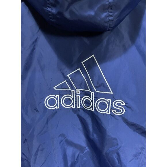 Rare Vintage ADIDAS Spell Out Striped Full Zip Hooded Jacket 90s Navy L - Picture 6 of 6